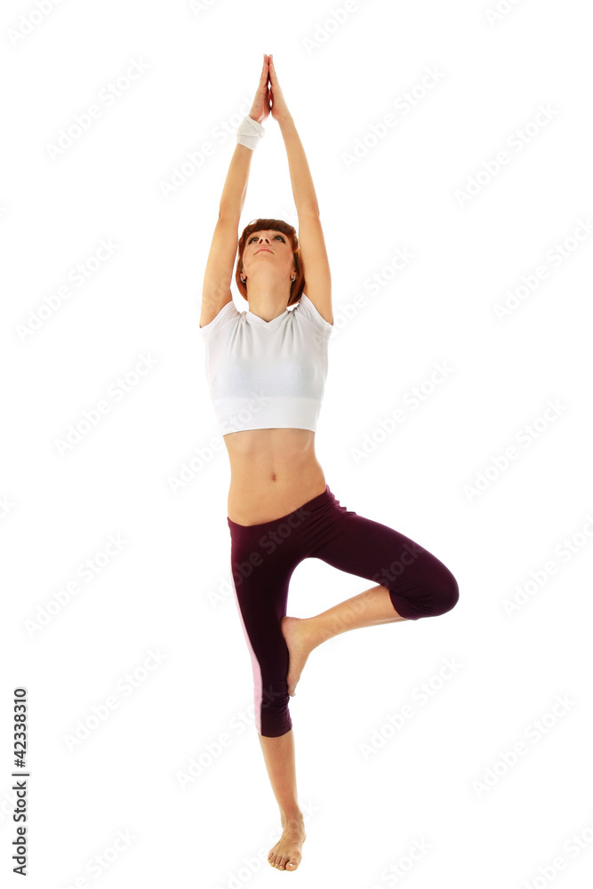 young woman doing exercise isolated on white background young woman doing exercise isolated on white background