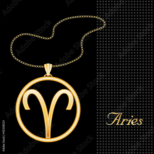 Aries Necklace and Chain, gold silhouette astrology symbol