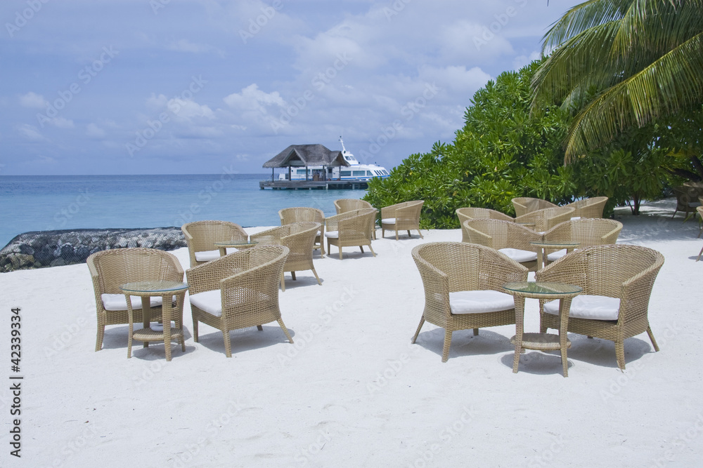 Cafe on the beach in maldives