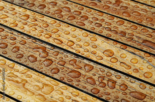 Nasses Holz mit perlenden Wassertropfen Hintergrund photo