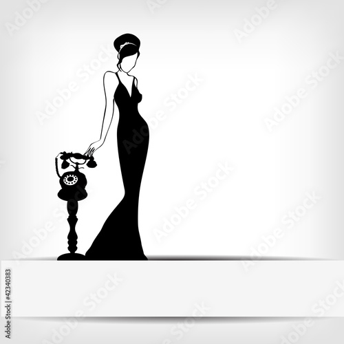 the Vector vintage retro woman silhouette background
