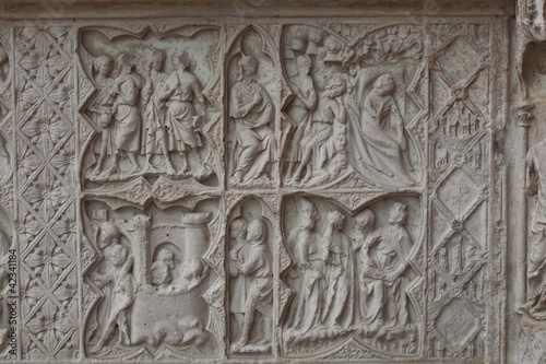 Stone carvings on Auxerre cathedral in France