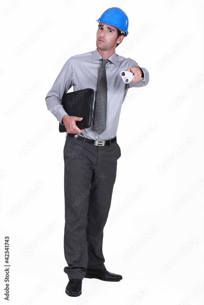 An architect pointing at the camera. An architect pointing at the camera.