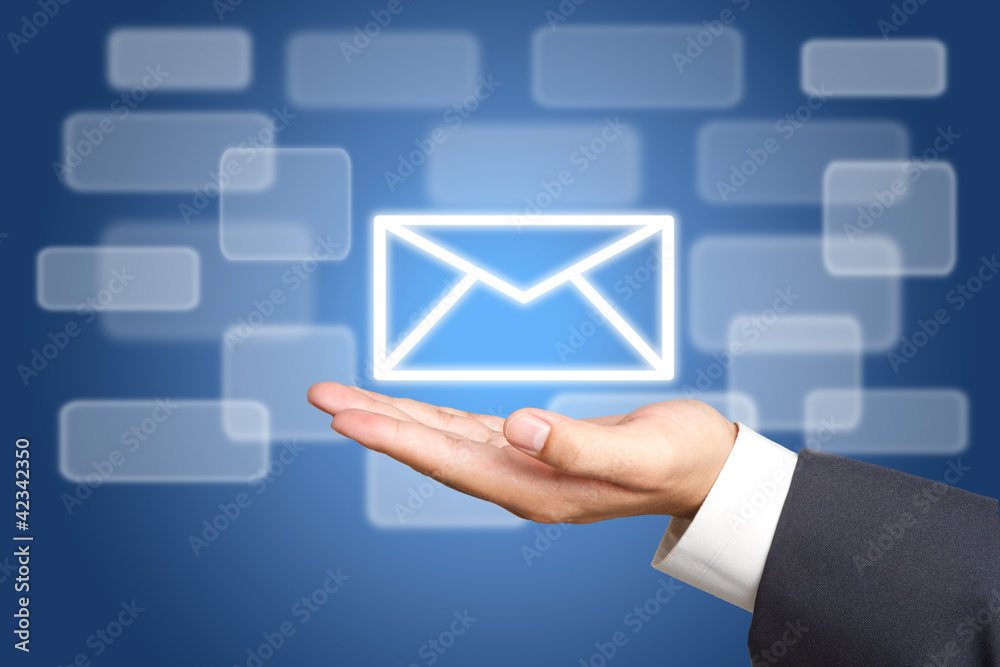 Screen Button air mail Interface on Business hand Screen Button air mail Interface on Business hand