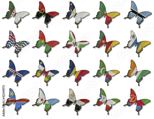 Collage from African flags on butterflies