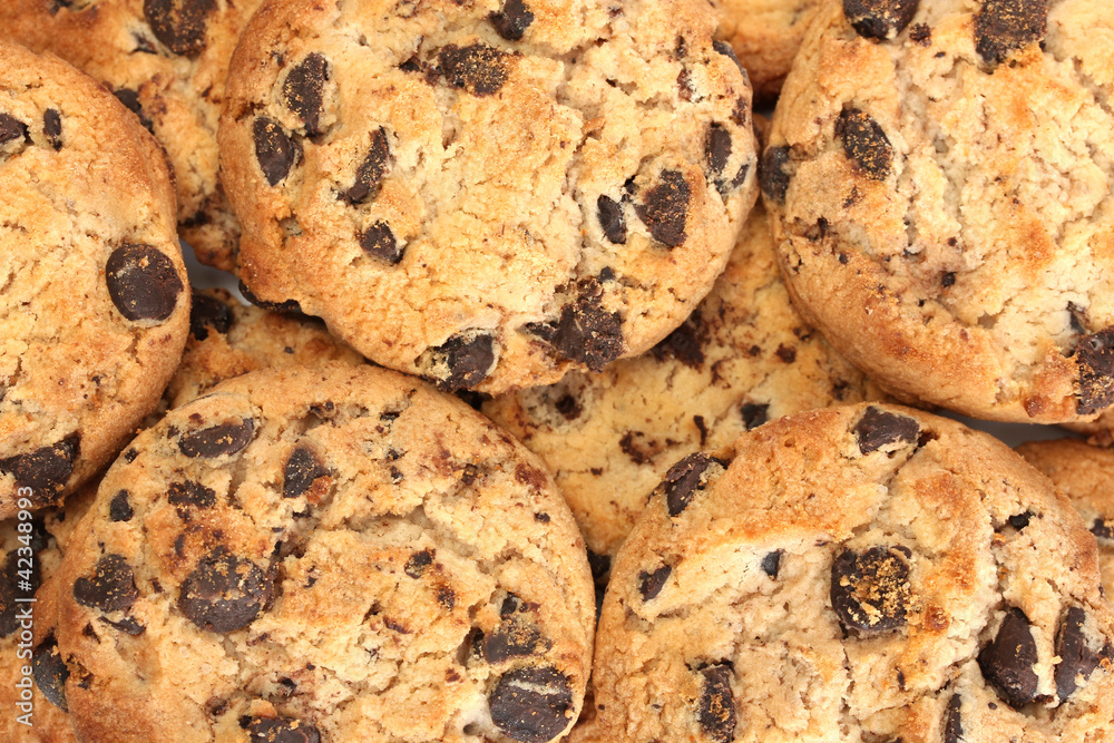 Chocolate chips cookies, close up Chocolate chips cookies, close up