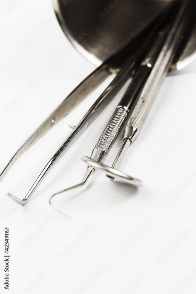 Set of metal medical equipment tools for teeth dental care Set of metal medical equipment tools for teeth dental care