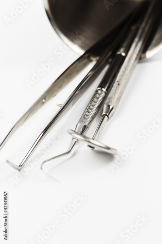 Set of metal medical equipment tools for teeth dental care