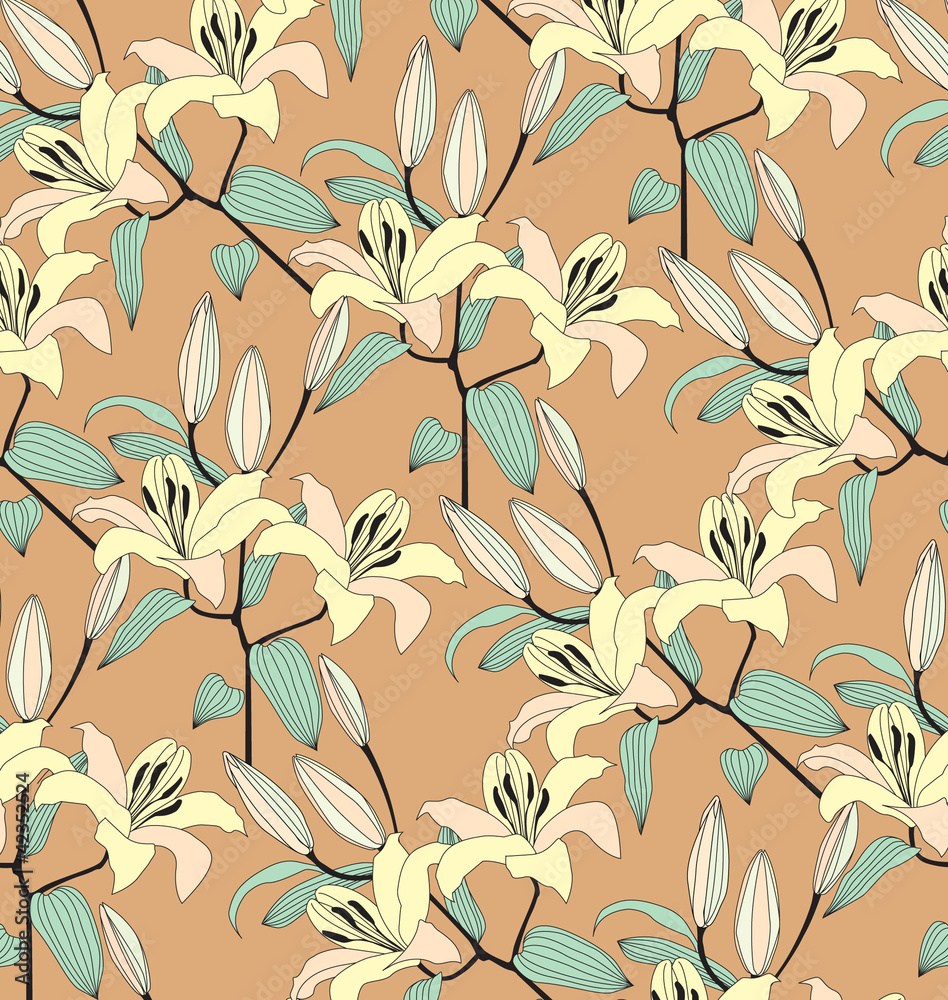 seamless pattern border from yellow lily, background seamless pattern border from yellow lily, background