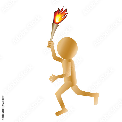 illustration of a running golden 3d man carrying a torch