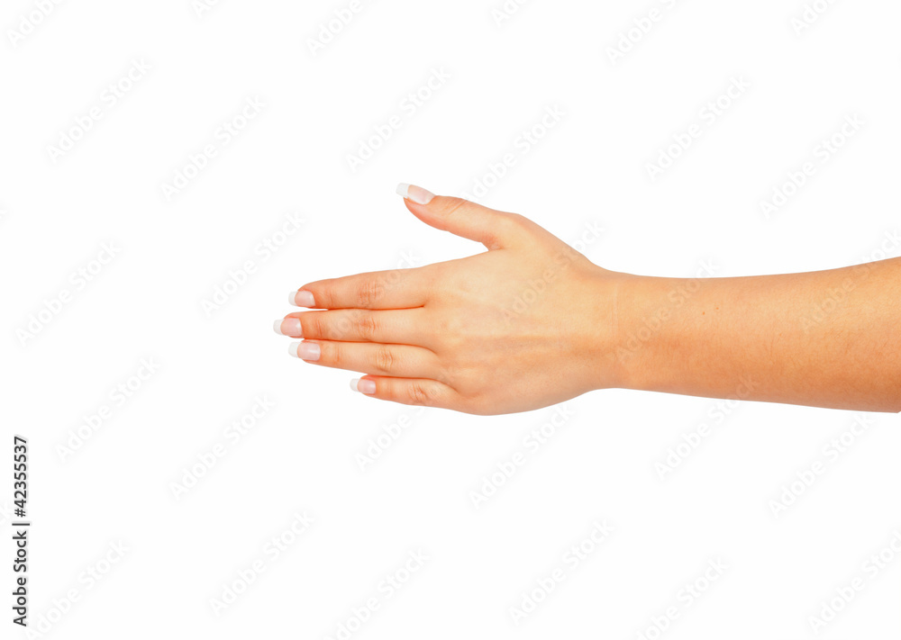 Empty open woman hand on white background