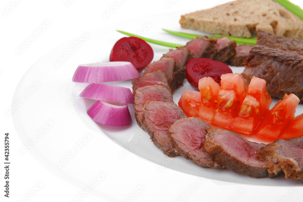 main course : meat served on white plate