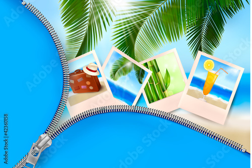 Background with photos from holidays on a seaside.