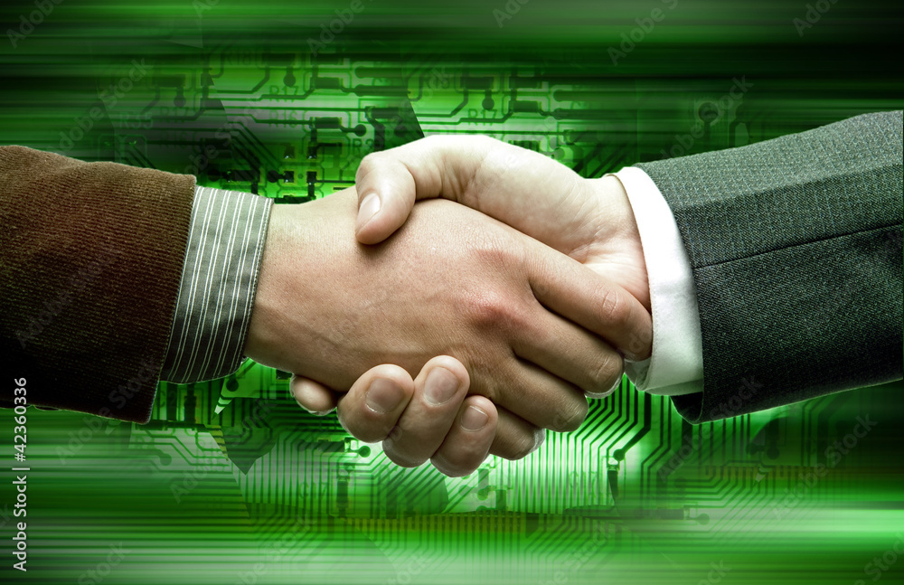 hand shake tech background Stock Photo | Adobe Stock