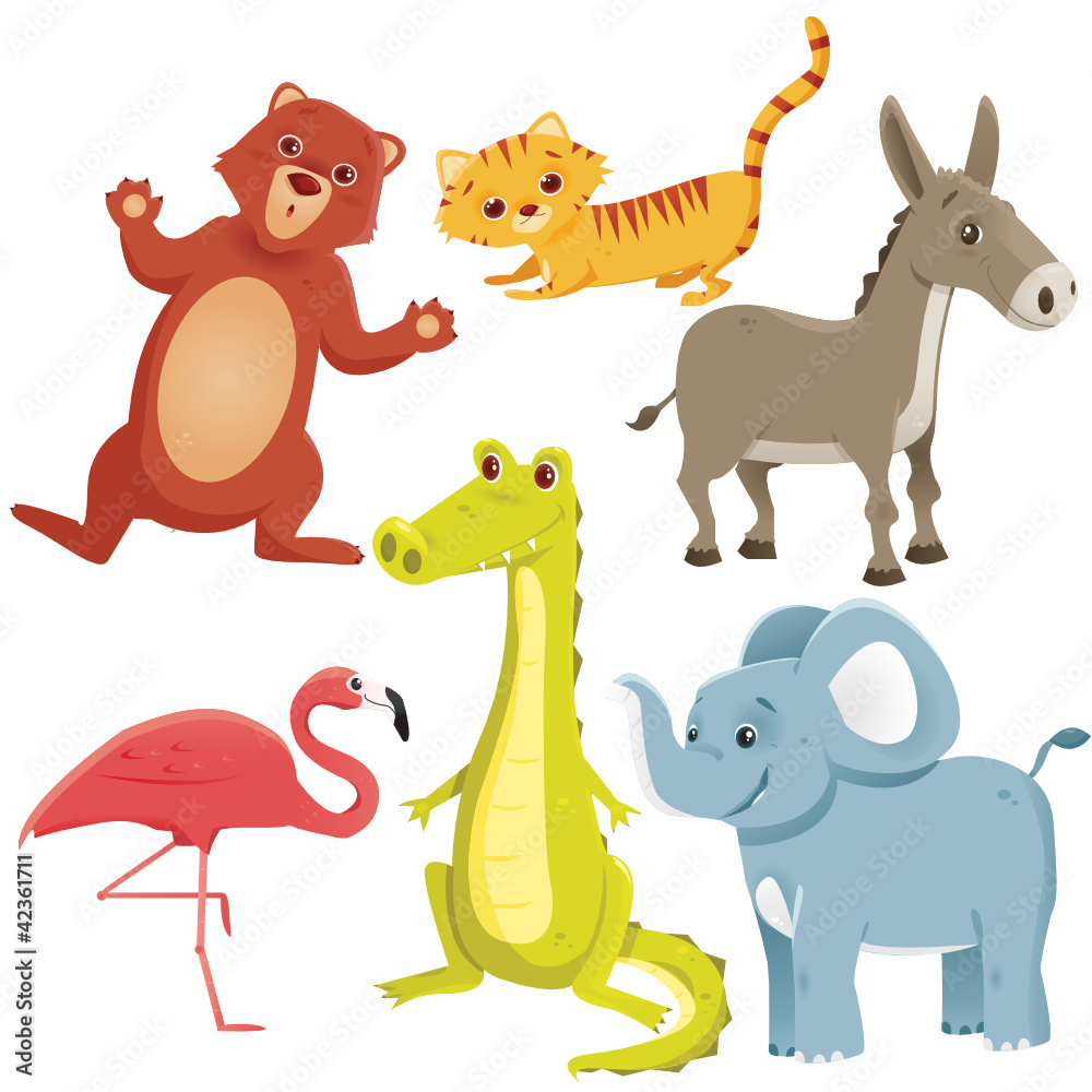 Naklejka premium Cartoon animals, vector illustration