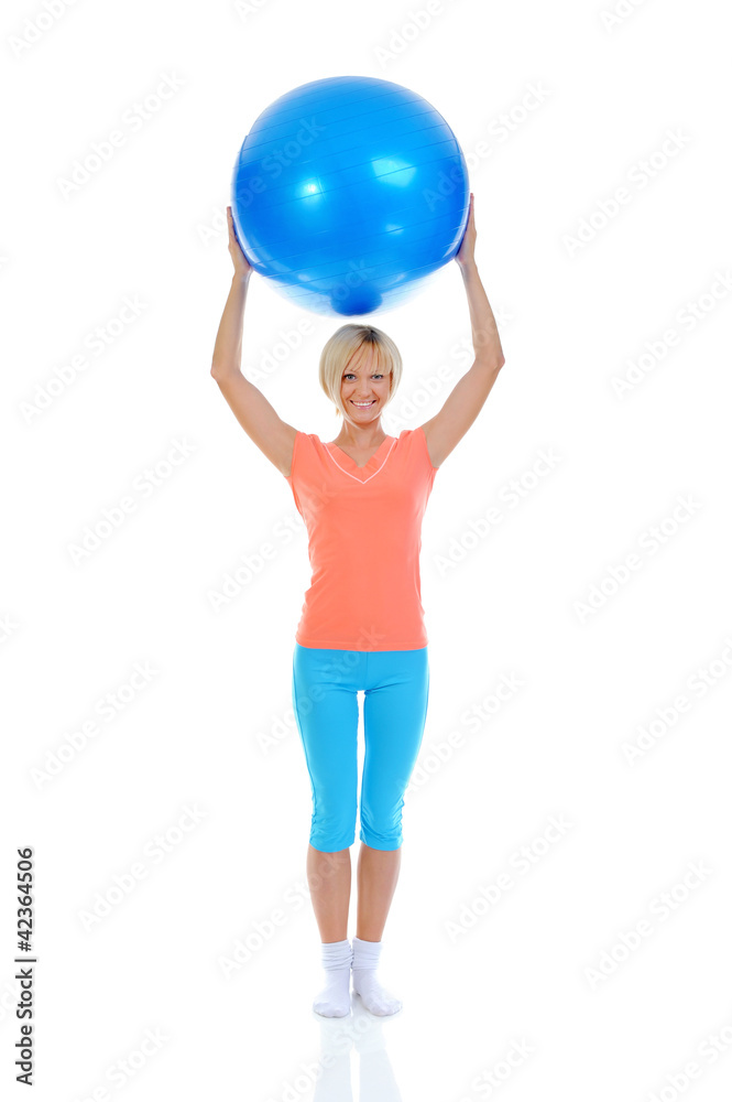Young woman with blue ball Young woman with blue ball