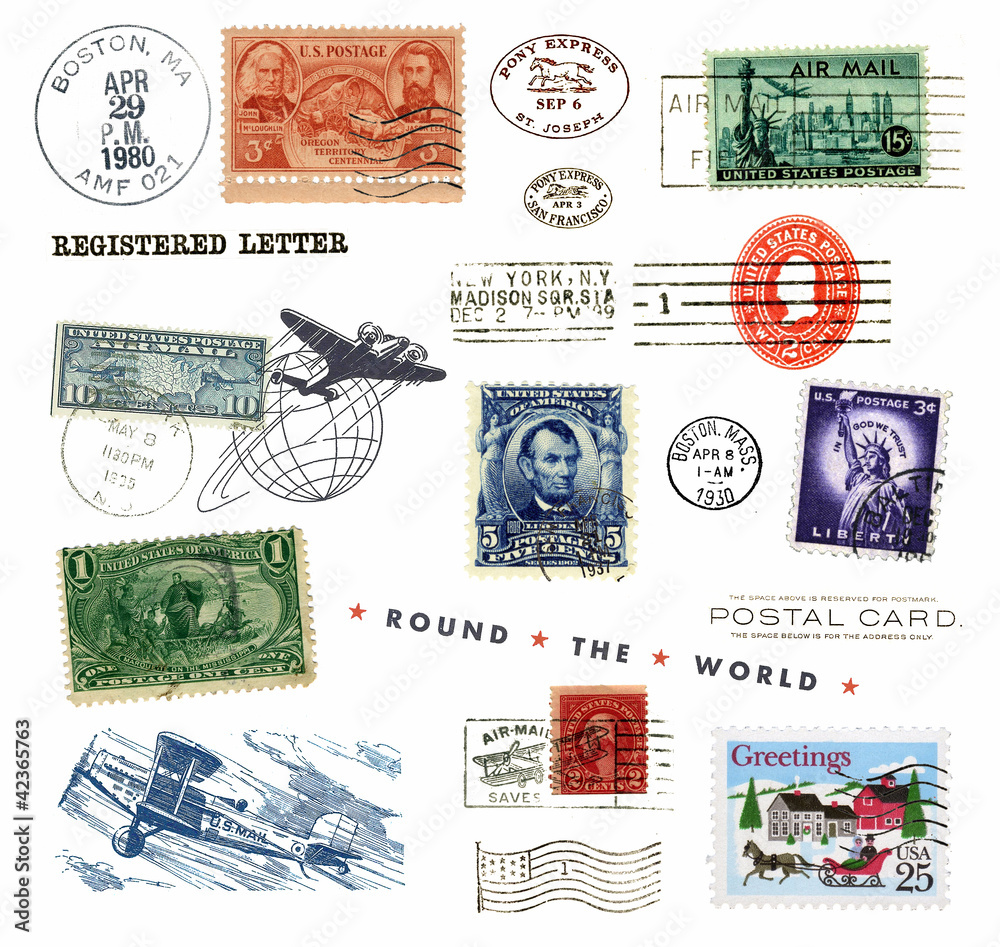 Briefmarken und Poststempel aus den USA