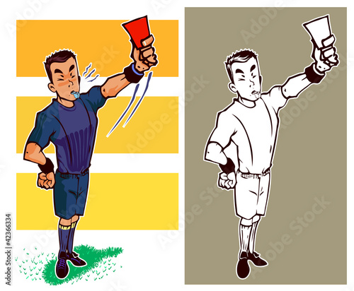 referee give a red card sketch and colour