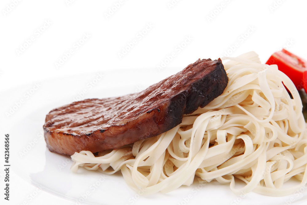 italian cuisine : grilled beef steak with pasta italian cuisine : grilled beef steak with pasta