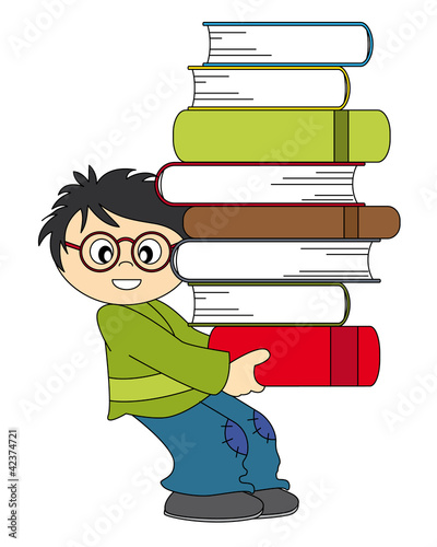 Niño llevando un lote de libros