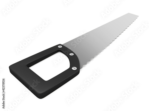 Saw with black handle isolated on white background