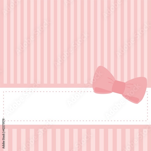Pink vector wedding card or baby shower invitation with bow