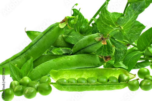 Green peas isolated on white, studio shot photo