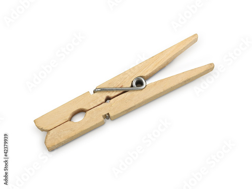 wooden clothes pin on a white background