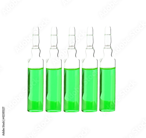 medical vials with vaccine isolated on white