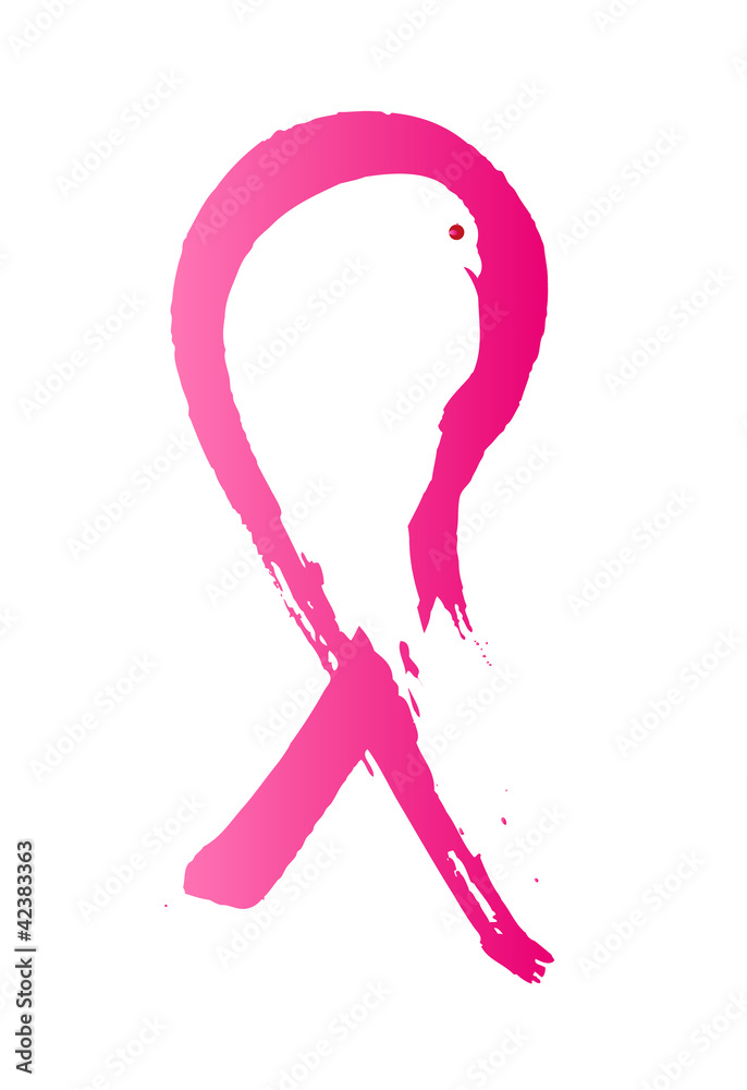 Pink ribbon inside the silhouette of a dove with folded wings Pink ribbon inside the silhouette of a dove with folded wings