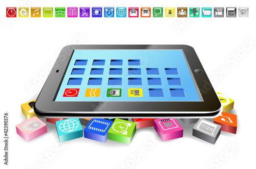 Tablet PC and icons.