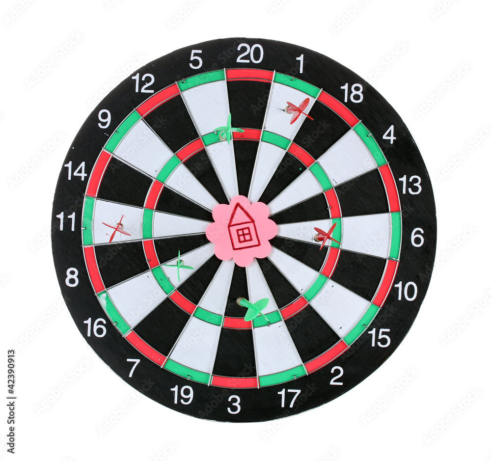 Darts with stickers depicting the life values isolated
