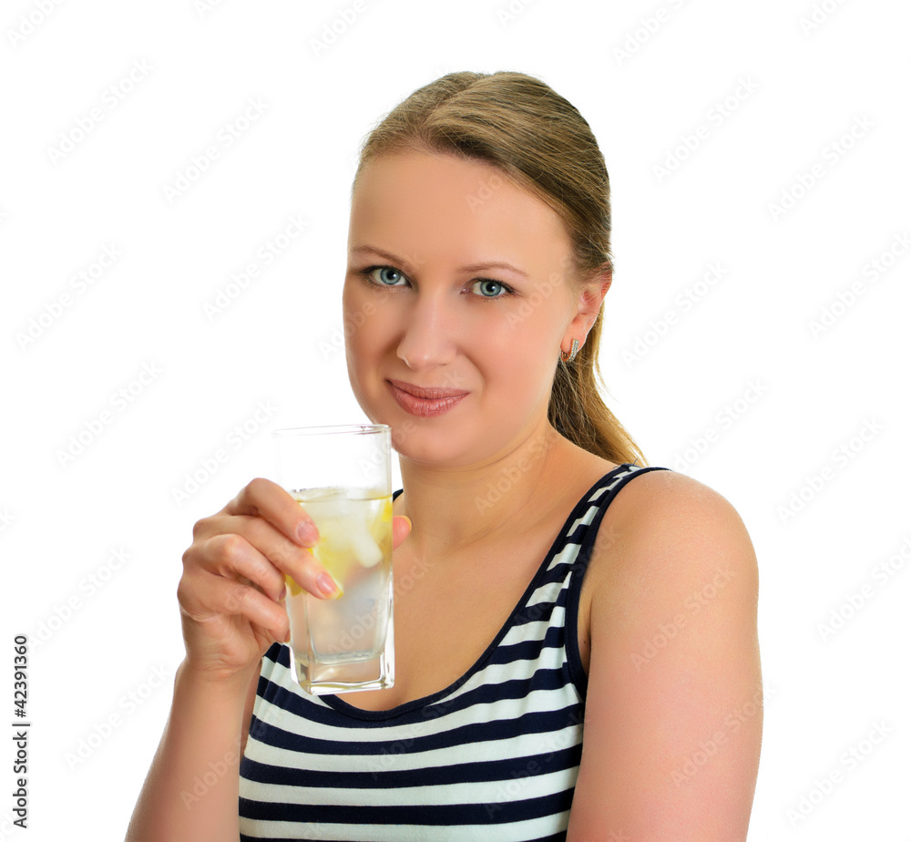 Attractive woman with glass of water, isolated on white Attractive woman with glass of water, isolated on white
