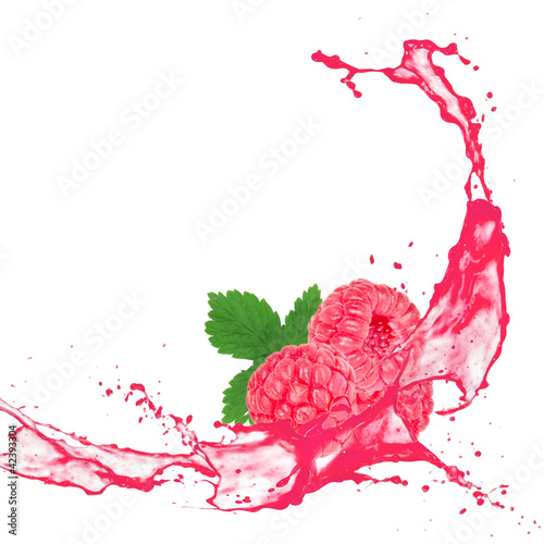 Raspberry with splash isolated on white