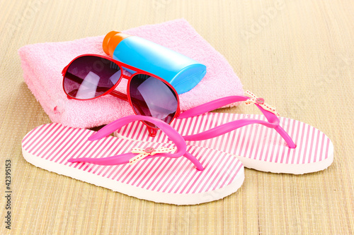 Beach accessories on mat