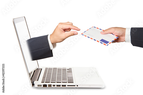 A business people hand holding air mail with  hand concept of re