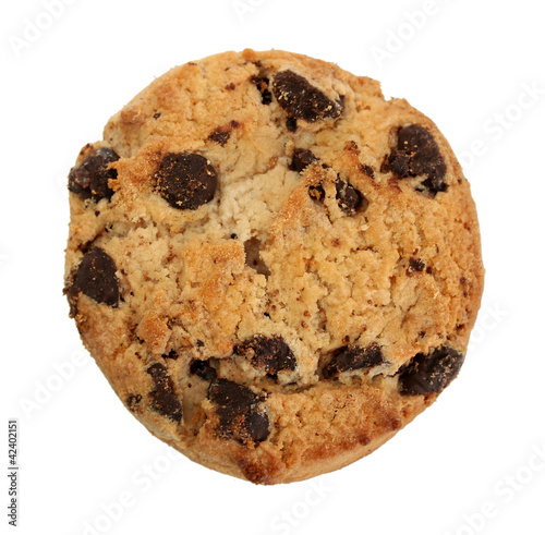 Chocolate chips cookie isolated on white.