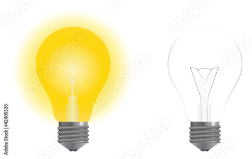 glowing and turned off electric light bulb set