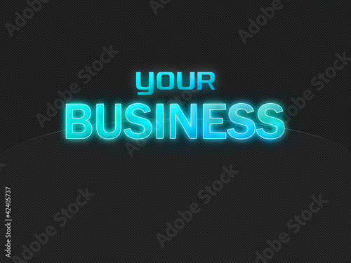 Dark background with light blue text Your Business