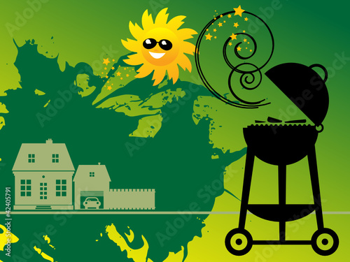 BBQ and Sun abstract, vector illustration