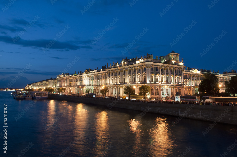 Winter palace (Hermitage) in St.Petersburg, Russia. White night.