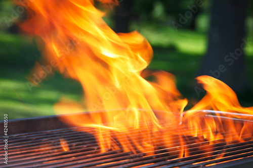 barbecue with flames and copy space