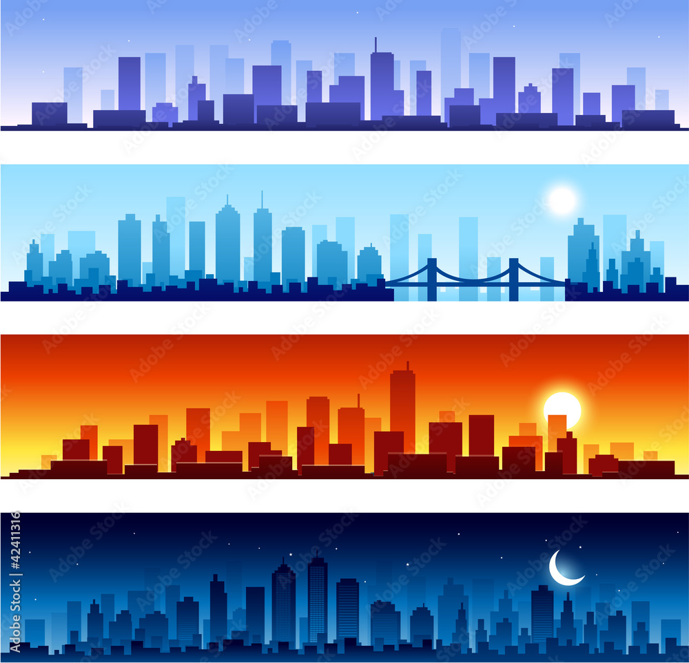 Set of city skylines background