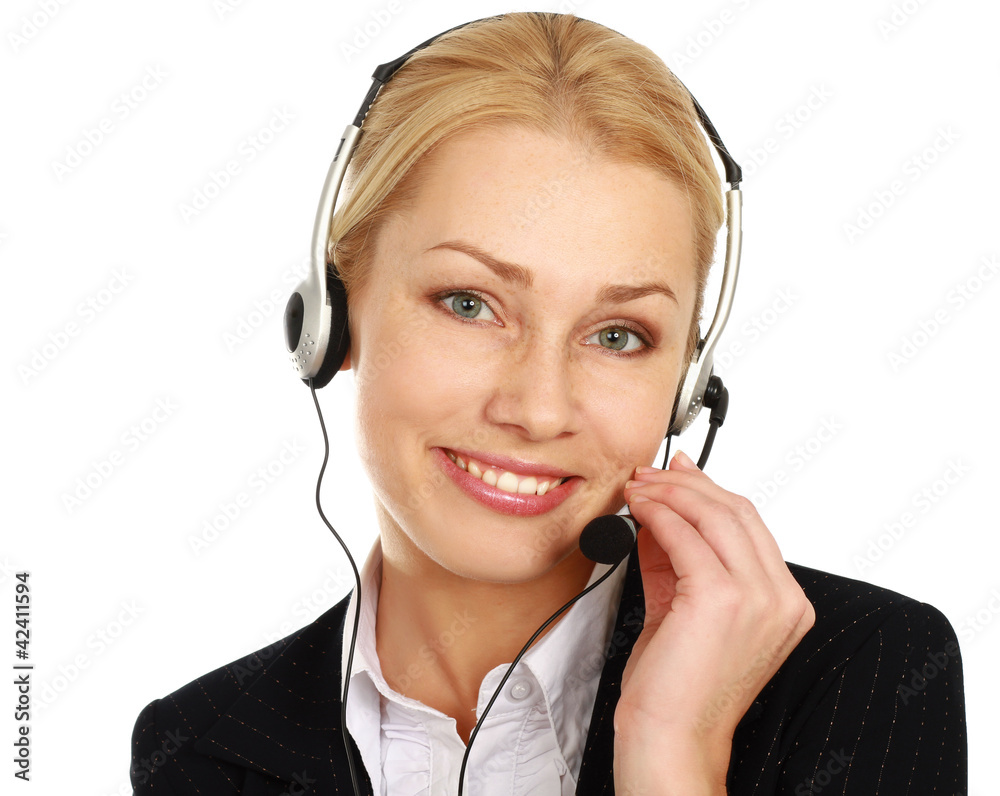 Beautiful business woman with headset. Call center Beautiful business woman with headset. Call center