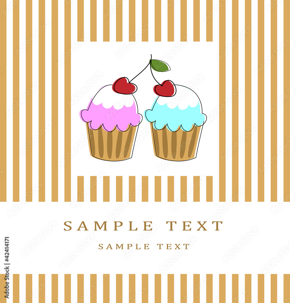 Card with two chery cupcakes