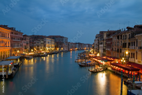 Night image of Grand Canal in Venice.