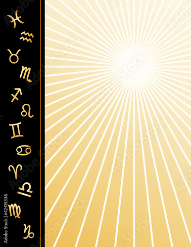 Astrology Poster, copy space, 12 gold horoscope symbols