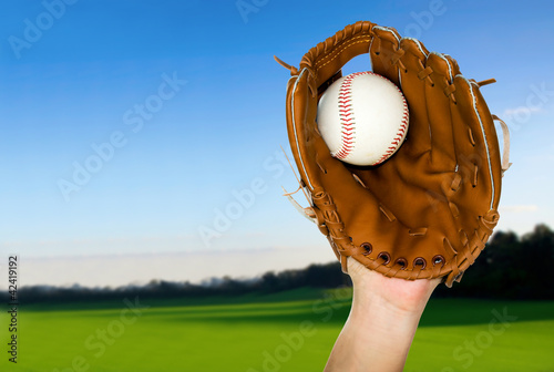 Photography baseball caught in glove outdoors