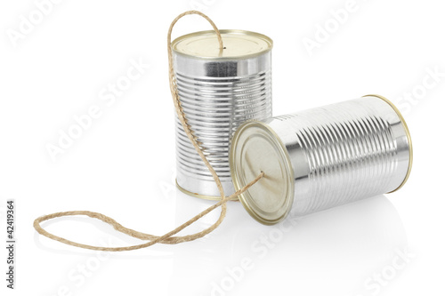Tin can phone isolated on white, clipping path included