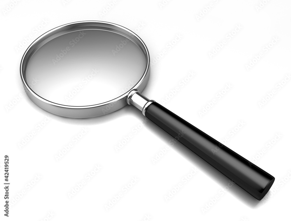Glass magnifying lens search zoom view. 3d image on a white Glass magnifying lens search zoom view. 3d image on a white